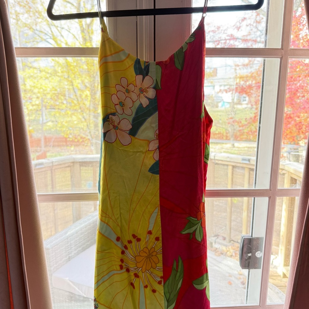FARM Rio Floral Colorblock Mini Dress - Red, Yellow, Green